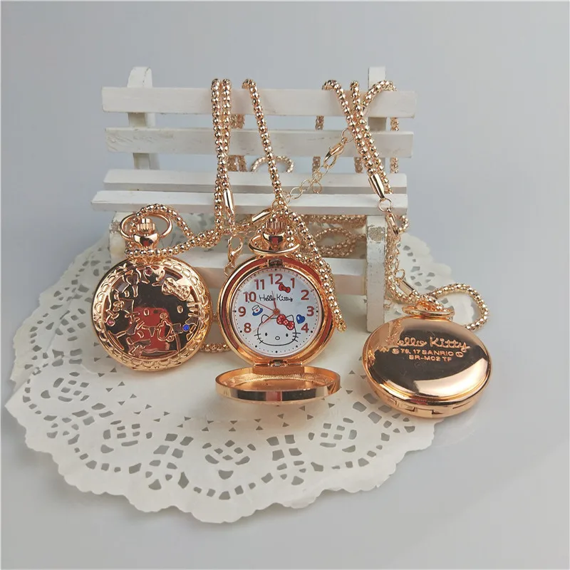 Hello kitty ожерелье полые карманные часы флип детские карманные часы для девочек
