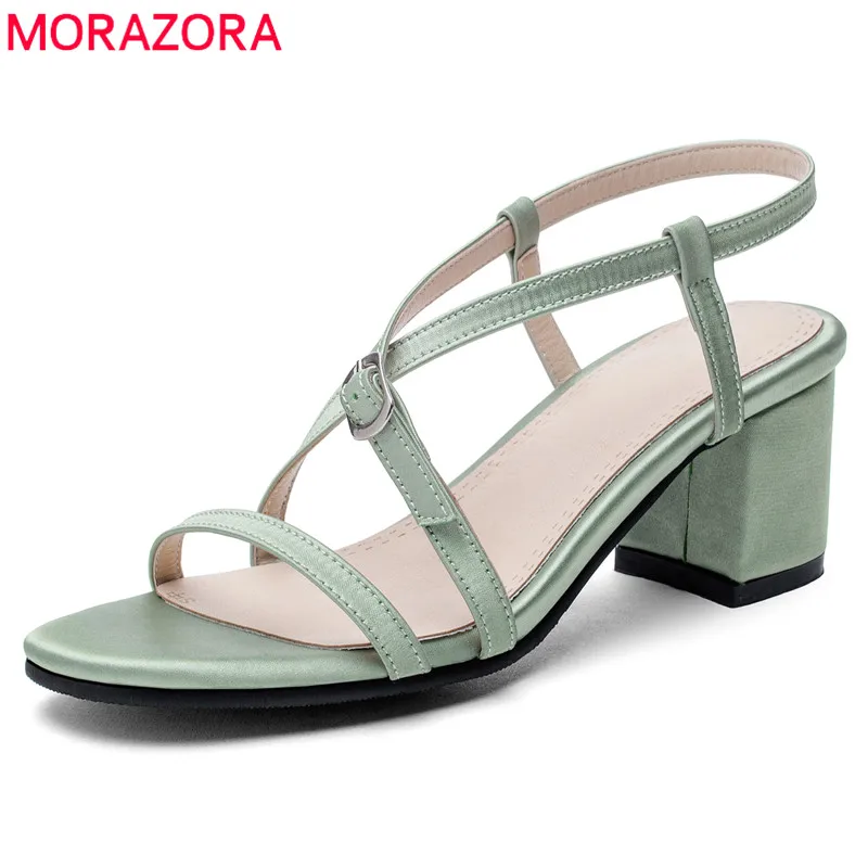 

MORAZORA 2019 large size 43 women sandals solid colors silk summer shoes buckle square heels dress party prom shoes woman