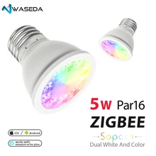 WASEDA SOPOSH rgb и двойной белый 5 Вт E27 PAR16 лампы RGBW/CW 2700-6500K светодиодный AC100-240V zigbee zll работать с alexa puls светодиодный