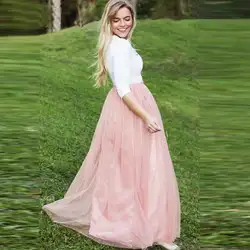 Розовые длинные макси юбка эластичная талия линии этаж Длина Тюлевая юбка персонализированные модные Повседневное Стиль Юбки для женщин