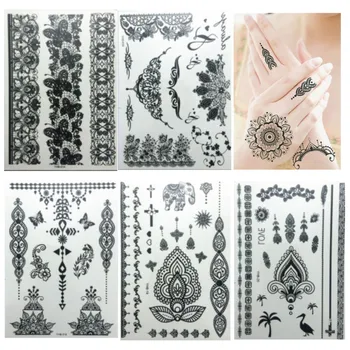 

5pcs Random Black Lace Tattoos Mandala Henna Flower Fake Tattoo Arm Body Stickers Women Arm Temporary Tattoo Girls Ankle Sticker