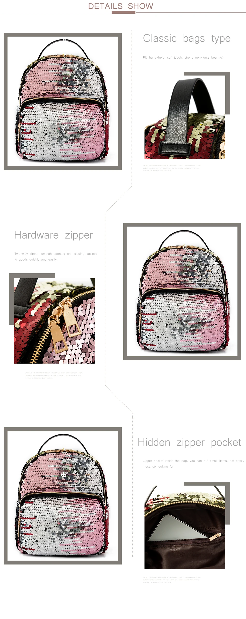 Carchi Wanita Ransel Sekolah Tas PU Kulit Payet Laptop Ransel Gadis Men ik ransel & tas bahu Bentuk Square vertikal Kekerasan lembut Jenis Kelamin Wanita Jumlah penanganan Straps Tidak ada Aksesoris tidak ada