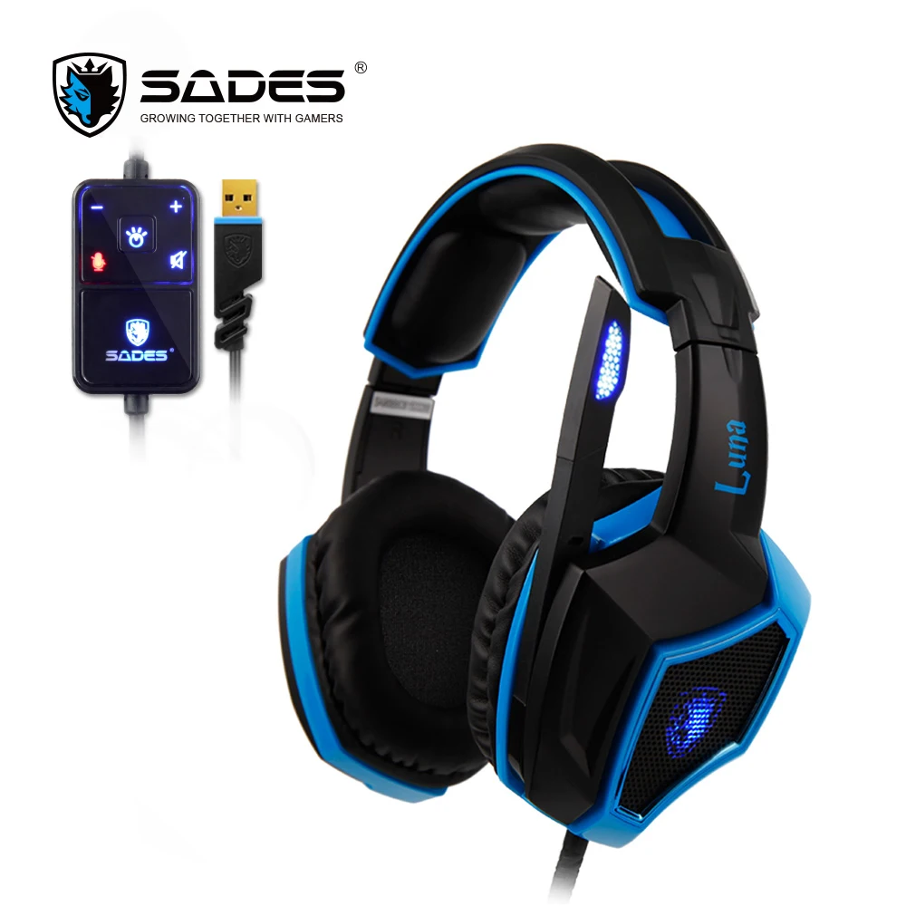 SADES LUNA виртуальная игровая гарнитура 7 1 Surround Sound USB наушники Встроенный пульт