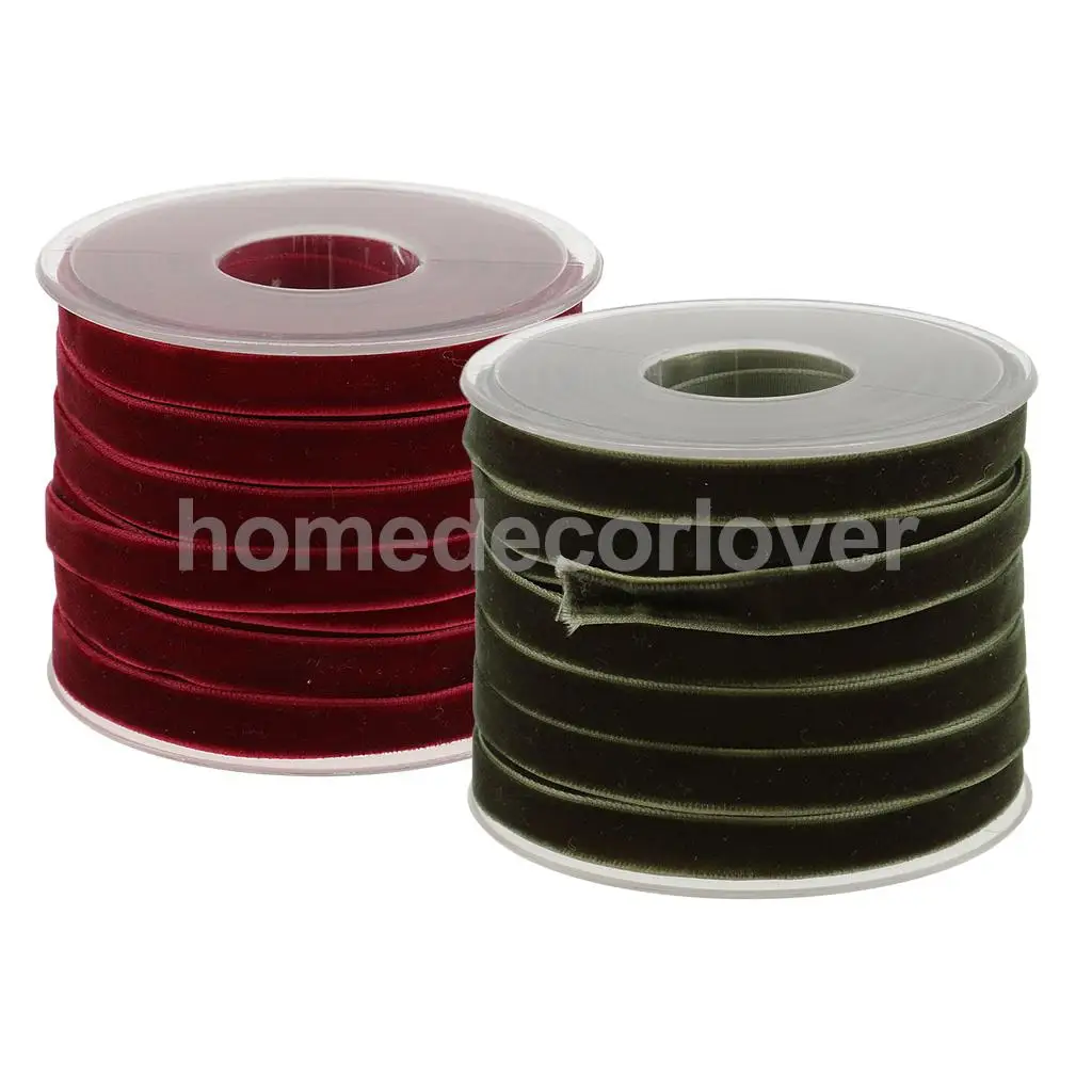 2*20 Yard Velvet Ribbon Roll For Diy Handicraft Decoratio or Holiday Gift Package Wrapping Wine Red & Green