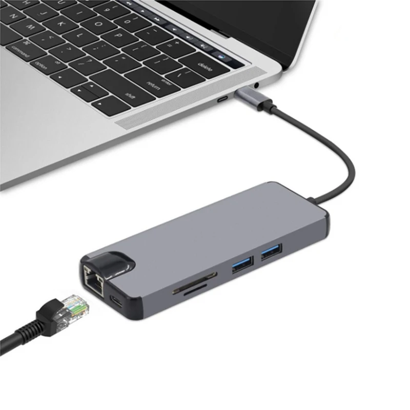 8 в 1 USB C концентратор HDMI 4 K RJ45 Gigabit Ethernet VGA порт Тип питания SD TF кард ридер для Macbook