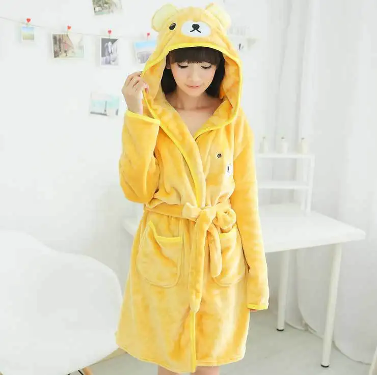 yellow bathrobe women winter new 2015 fleece animal long sleeve casual