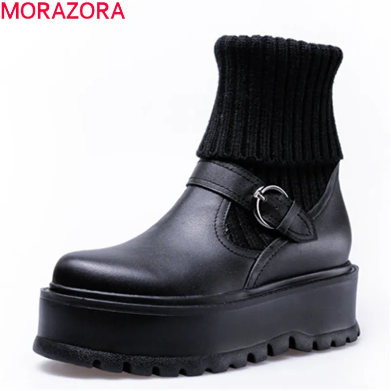 

MORAZORA 2018 fashion new Stretch socks boots round toe autumn winter boots comfortable fashion punk shoes ladies ankle boots