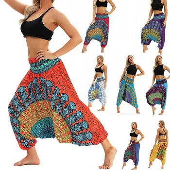 Pantalones de Yoga holgados para Mujer, Ropa informal, holgada, estilo bohemio, Aladdín, pantalones bombachos, mallas sin costuras, para Deporte