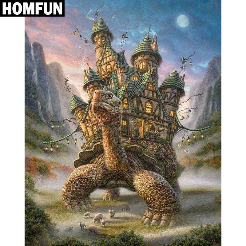 HOMFUN Full Square/Round Drill 5D DIY Diamond Painting &quotTurtle House&quot Embroidery Cross Stitch Home Decor Gift | Дом и сад