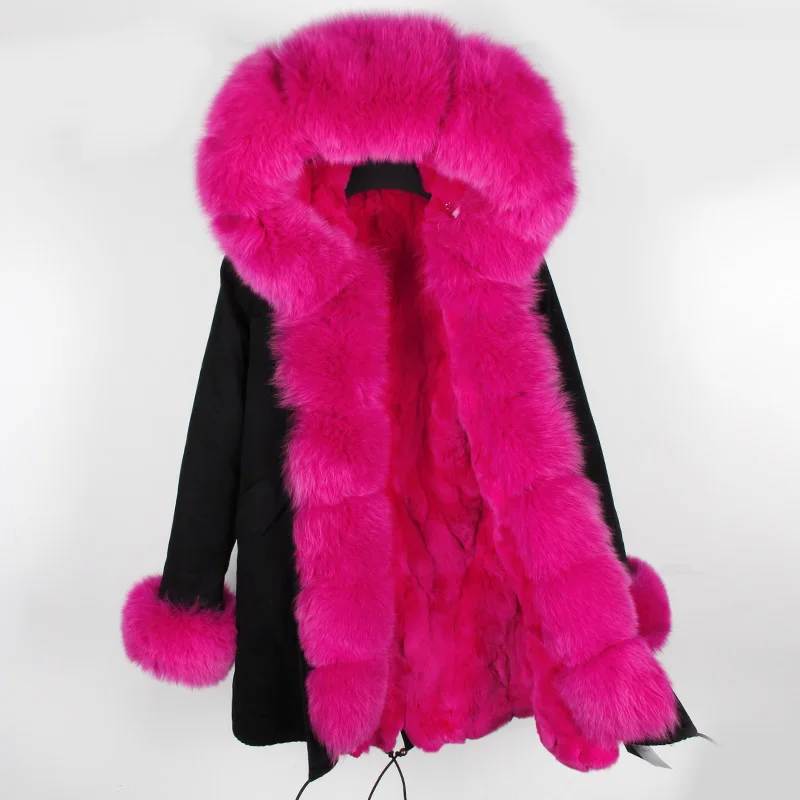 MaoMaoKong, натуральная подкладка из натурального кроличьего меха, женские парки, натуральный Лисий мех, с капюшоном, зимняя куртка, пальто, длинная меховая парка, верхняя одежда - Цвет: HD2-17