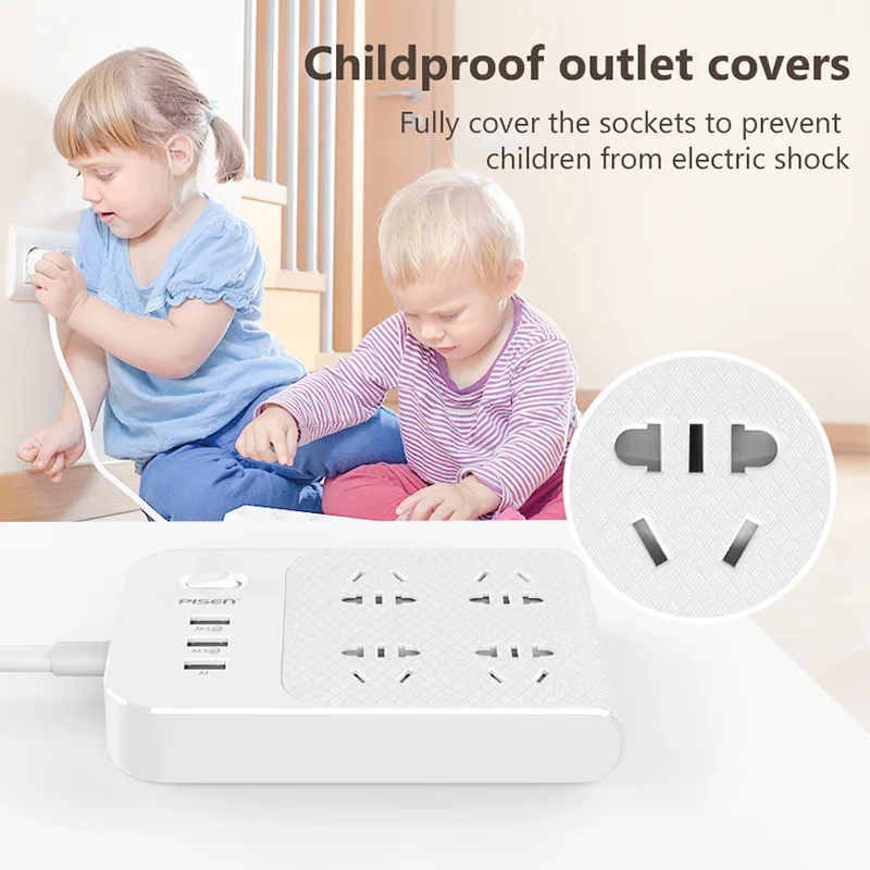 Ceny PISEN listwa zasilająca 4 gniazda AC i 3 wyjścia USB do montażu na ścianie elektroniczny inteligentny przedłużacz z dodatkowymi gniazdami adapter ue przycisk zasilania