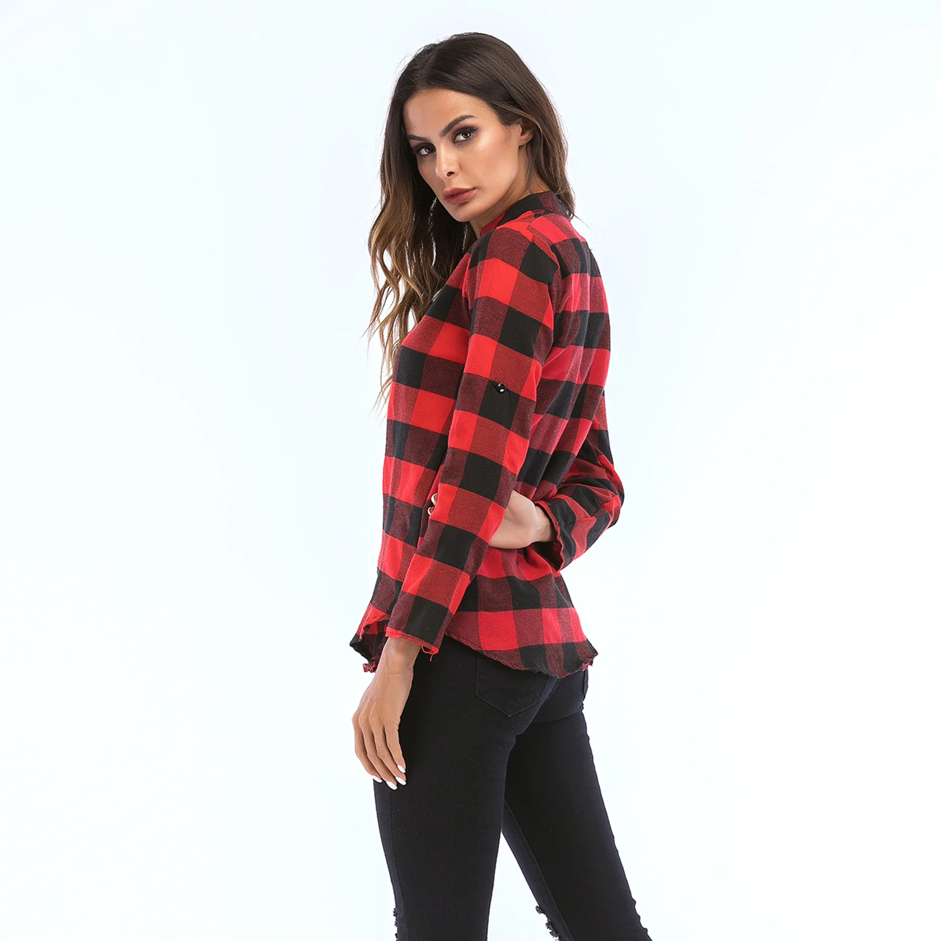 Women Brand Plaid Shirts 2018 Autumn New Long Sleeve V-Neck Blouses Lady Vintage Cotton Shirt Female Casual Tops Plus Size 6XL Blouses
