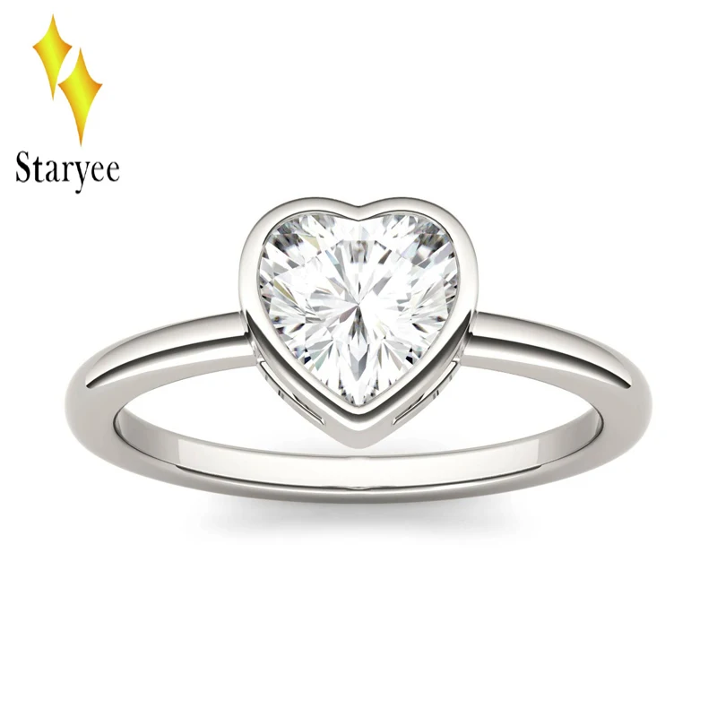 STARYEE 1.0CT 6,5 мм Сердце Вырезать Муассанит Обручение Кольцо Настоящее 14 К розового золота с бриллиантами ювелирных украшений для Для женщин Чарльз colvard VS DE