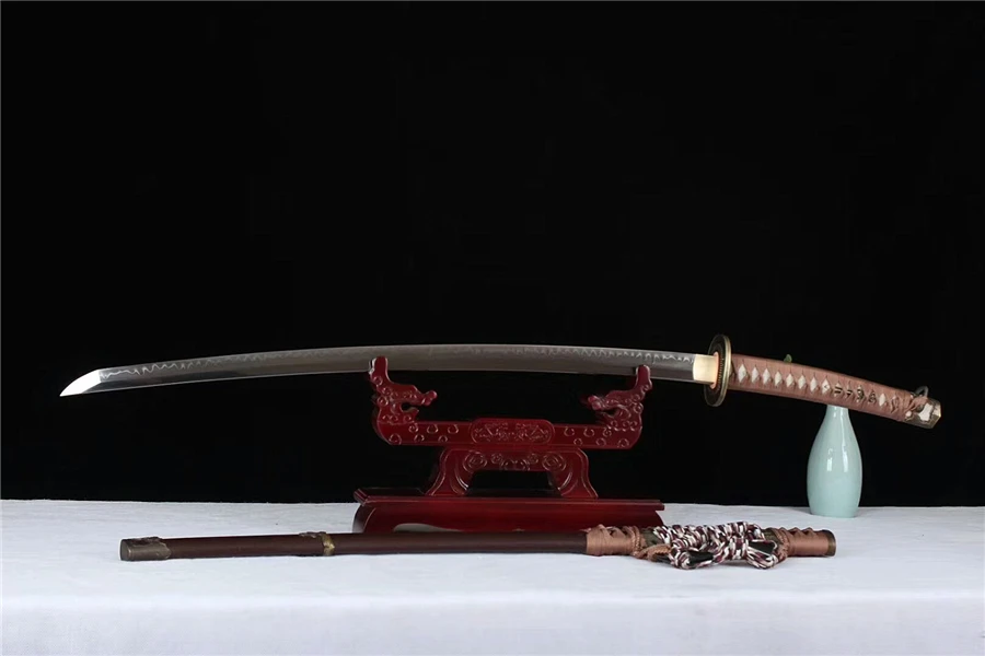 Japanese Samurai Sword Katana Clay Tempered 1095 T10 Steel Sharp Blade Can Cut Bamboo Full Tang
