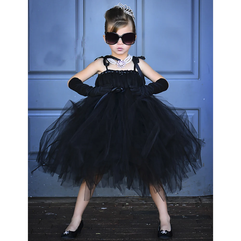 Супер Cool Girl черное платье-пачка по колено Повседневное черный Обувь для девочек платье для дня рождения бальное платье для подростка PT116