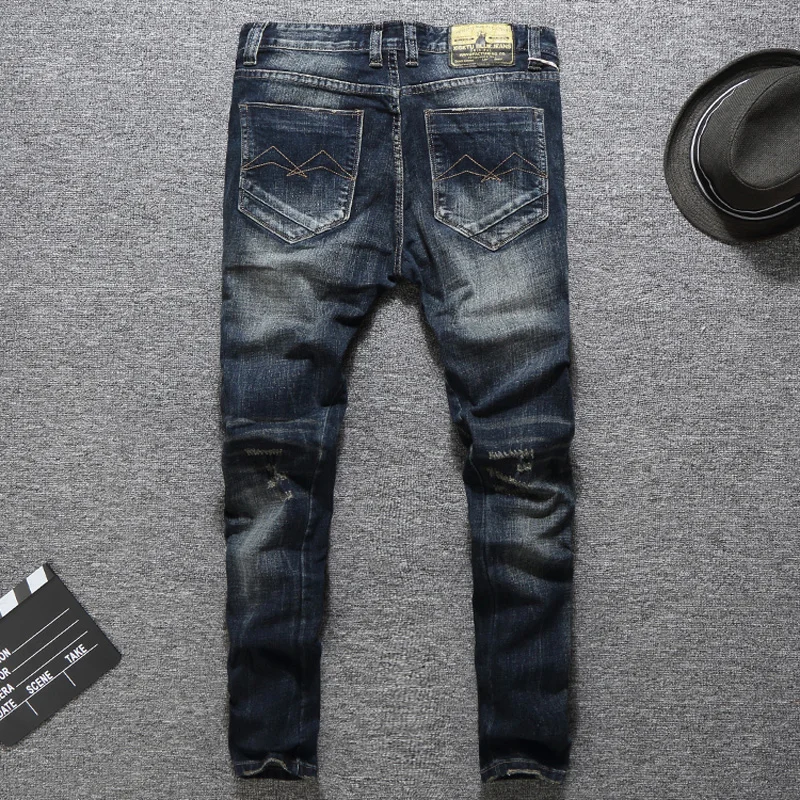Goedkoop Hoge Kwaliteit Mode Mannen Jeans Slim Fit Katoenen Denim Casual Broek Vintage Designer Ripped Jeans Merk Klassieke Jeans Mannen