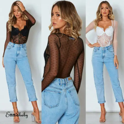 

2019 Hot Women Ladies Lace Backless Bodysuit Leotard Long Sleeve Body Tops T shirt Jumpsuit