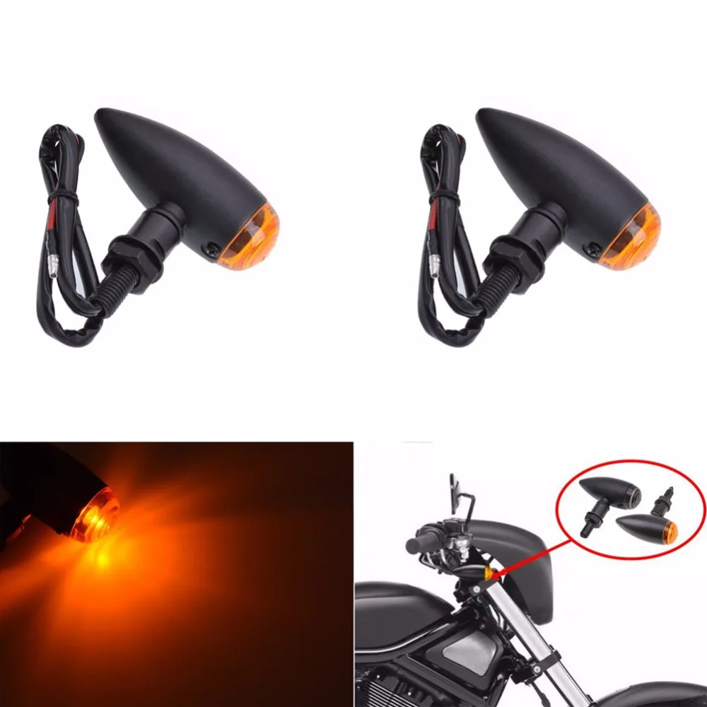 

2pcs Motorcycle Black Anodized Metal Bullet LED Turn Signal Lights Amber/Smoke Lens Orange Light for Aprilia BMW Ducati Harley