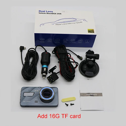 Мини Автомобильная dvr камера " с двойным объективом Full HD 1296P видеорегистратор видео заднего Синего Зеркала регистратор g-сенсор ночное видение - Название цвета: Add 16G TF Card