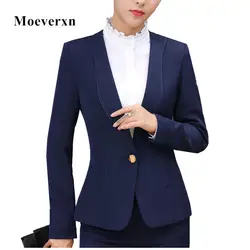 Осень 2017 г. зимняя Модная одежда с длинным рукавом блейзер женщин тонкий деловых одна кнопка куртка офисные женские большие размеры