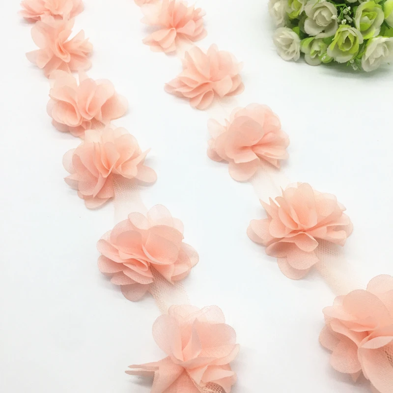 

1 Yard 3D Pastel Pink Chiffon Flower Lace Trim Baby Hair Band Lace Fabric Decoration DIY Garment Accessories Ribbon #25