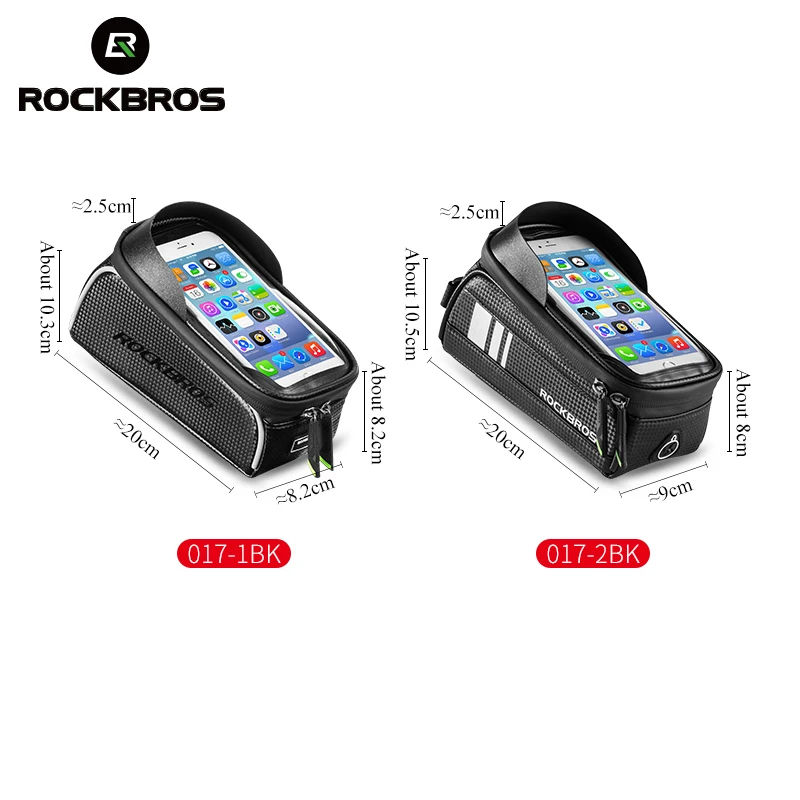 Best ROCKBROS Waterproof Bicycle Frame Bags Cycling Touch Screen Top Tube Bags Bike Handlebar Front Phone Case Holder Bags 6.0 Inch 5