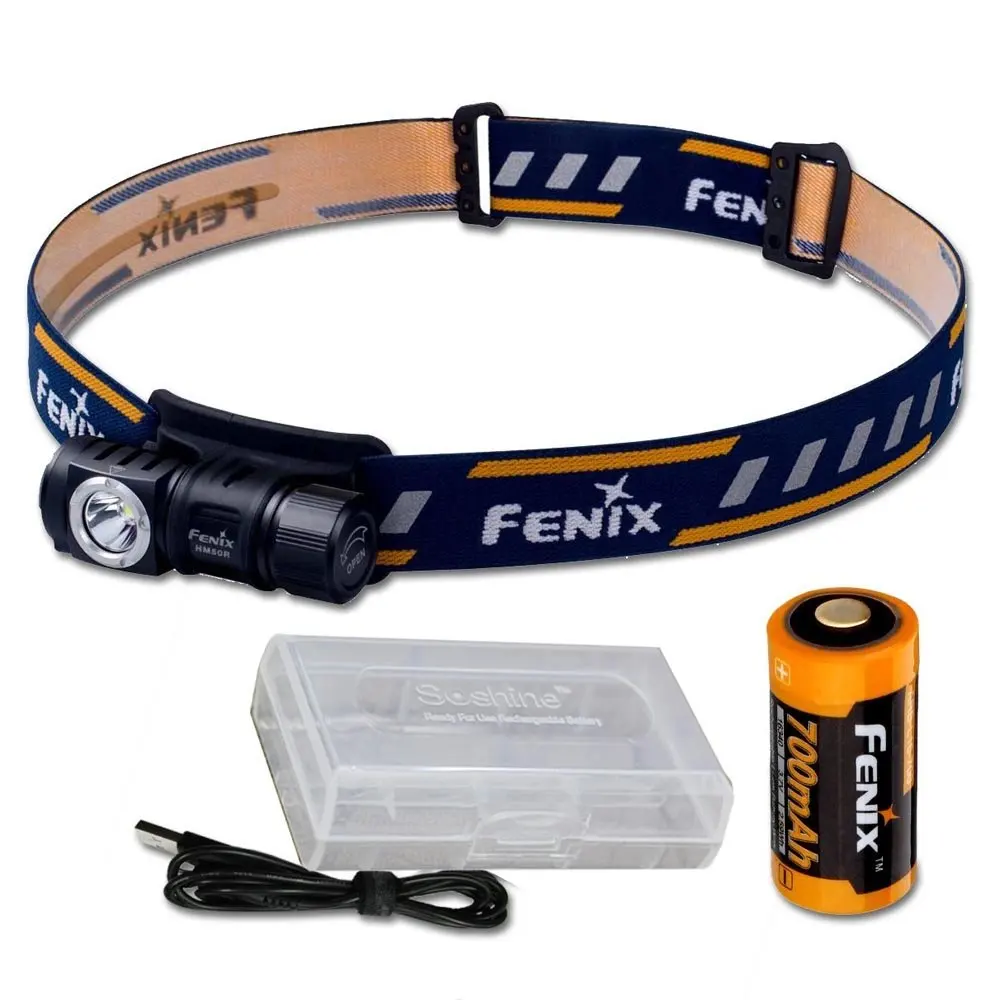 

Fenix HM50R 500 Lumens Multi-Purpose Compact LED Headlamp Flashlight with 16340 Battery, charging cable,battery case