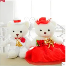 Около 40 см мишки белые костюмы и красное свадебное платье медведи пара игрушек, свадебный подарок, рождественский подарок t6296