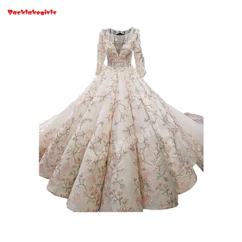 

2018 Beautiful High End LaceTrain Prom Dresses Exquisite Applique Sweetheart Fluffy Ball Gown Apliques Para Vestidos De Novia