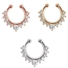 10 unids joyería chapado en oro rosa y plata fina ninguno anillo de cristal anillo de nariz fake piercing septum piercing falso Envío gratis