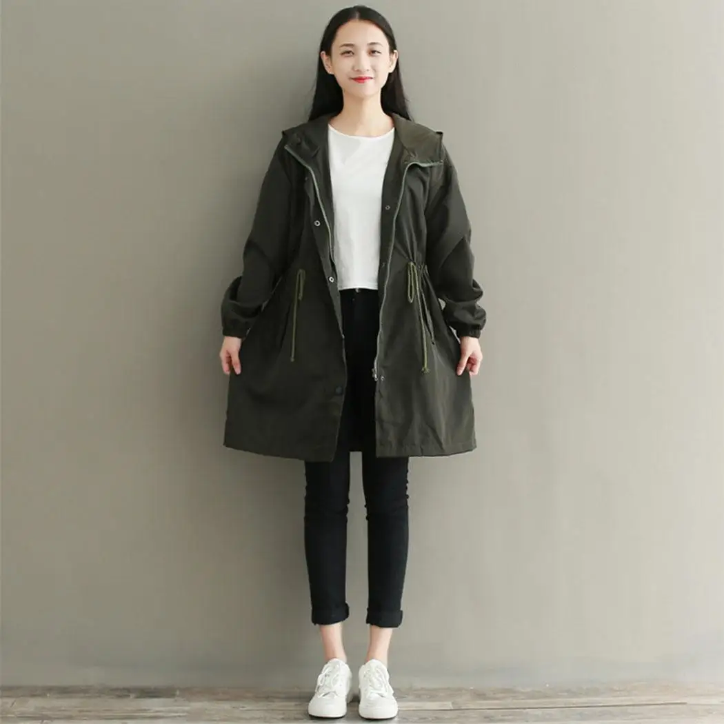 Trench Coat Women Autumn Winter Coat 2017 Hoodies Coats Zip Up Button Full Sleeve Waist