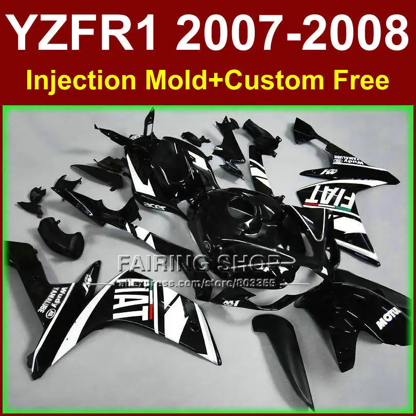FITA ABS bodyworks for YAMAHA YZFR1 2007 2008 R1 black fairing sets YZF R1 YZF1000 YZF 1000 07 08 fairings kits SYL8