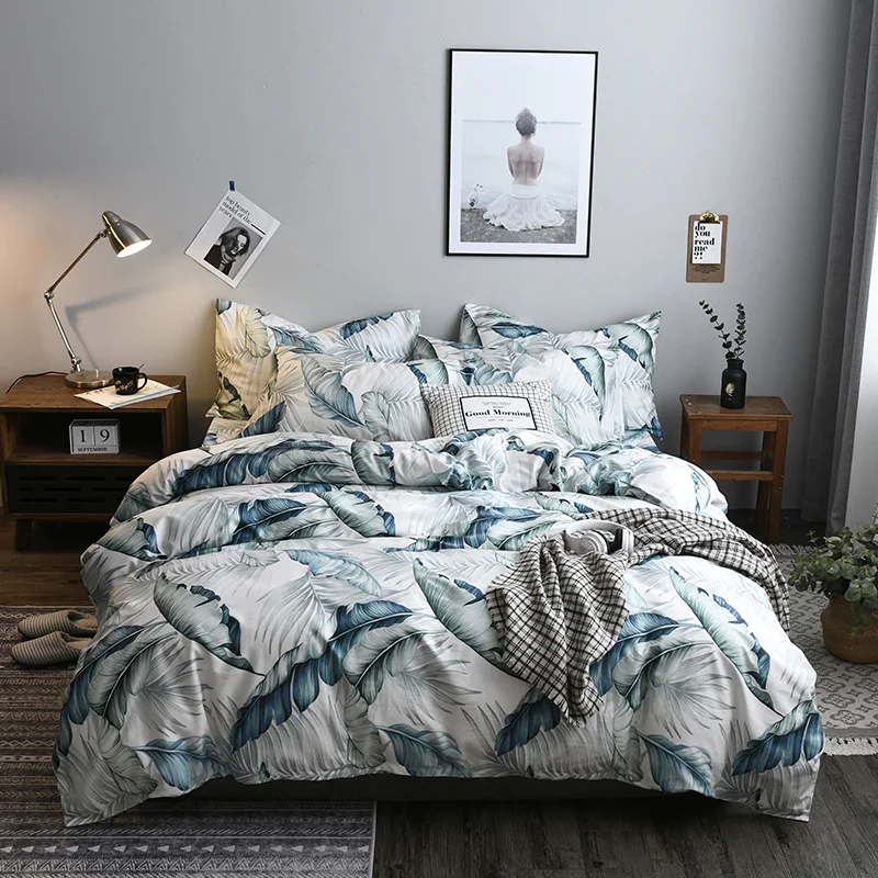

Tropical Green Leaf Pattern 3/4Pcs Bedding Set Comforters Duvet Covers Double Adult Bed Sheet Set Bedspread Queen Bed Linens Set