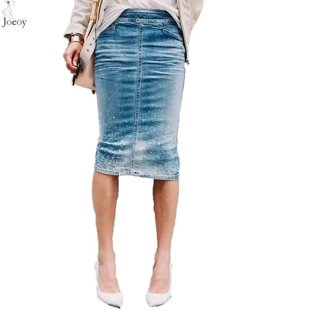 light wash denim skirt knee length