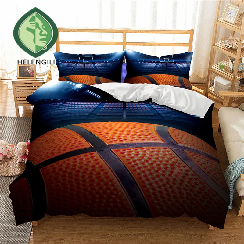 

HELENGILI 3D Bedding Set Basketball Print Duvet cover set lifelike bedclothes with pillowcase bed set home Textiles #2-01