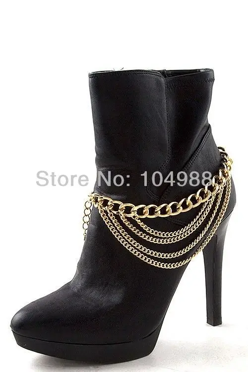 

FREE SHIPPING 2014 STYLE AK-01 WOMEN FASHION GOLD COLOUR METAL CHAIN FOUR LAYERS ANKLE CHAIN BOOTS SHORT CHAIN JEWELRY