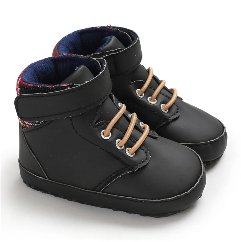 Обувь для маленьких мальчиков и девочек; кожаные ботинки в клеточку; детские Нескользящие ботинки на мягкой подошве; модные повседневные зимние ботинки