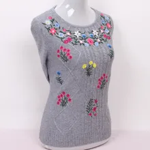 Супер большой размер коза, кашемир женский бутик жаккард embrodery свитер пуловер с круглым вырезом джемпер M/95-5XL/125