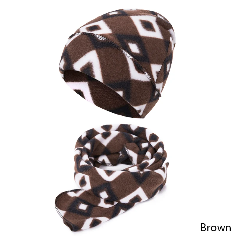 REAKIDS зимняя шапка для маленьких девочек, шарф, костюм теплая Модная шапка для мальчиков, однотонная вязаная шапка для улицы из хлопка и шерсти Шапка-бини, костюм Scaef - Color: Brown