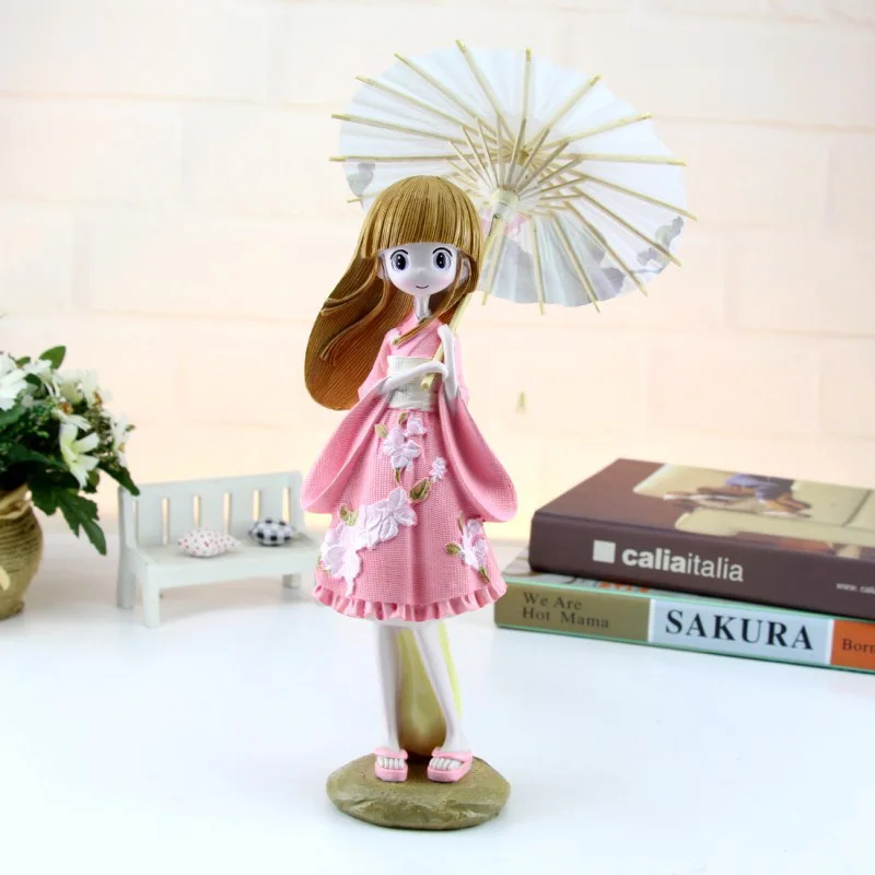  Kimono Dress Girl Miniature Ornament For Home Decoration Exquisite Resin Young Lady Sculpture Figur