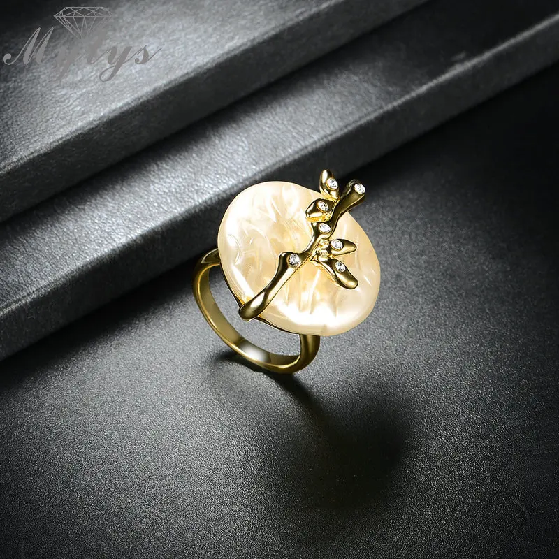 Mytys кольцо с искусственным пресноводным жемчугом золотого цвета GP растительный дизайн кольца для женщин Свадебные юбилей вечерние R1914