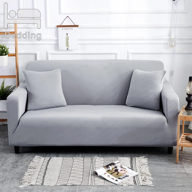 Light Grey Solid Simple Elastic Sofa Protector Cover for Living Room