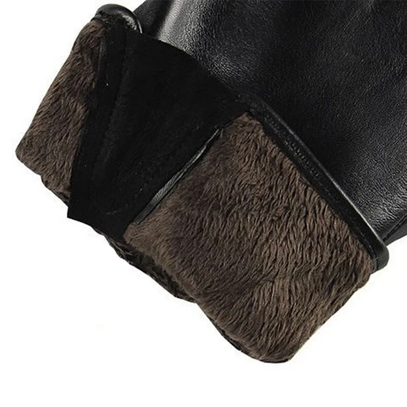 Fashion Men Genuine Leather Gloves 2017 New Black Sheepskin Glove Autumn Winter Plus Velvet Thermal Driving Gloves M013NC