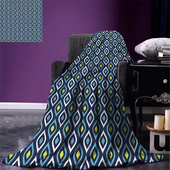 

Navy Throw Abstract Leaf Form with Inner Circle Spots in Vibrant Tones Hippie Pattern Warm Microfiber Blanket