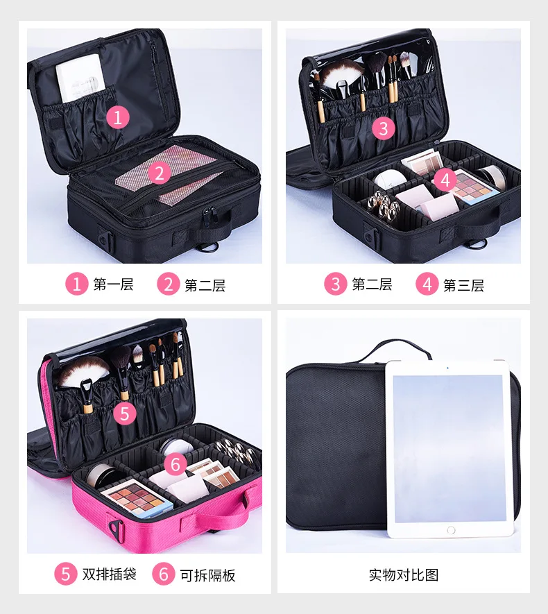 ZYJ Professional Partition Cosmetic Storage Organizer Box Bags Dresser Travel Makeup Artist Nail Tool Bag Beauty Cases Handbag (36)