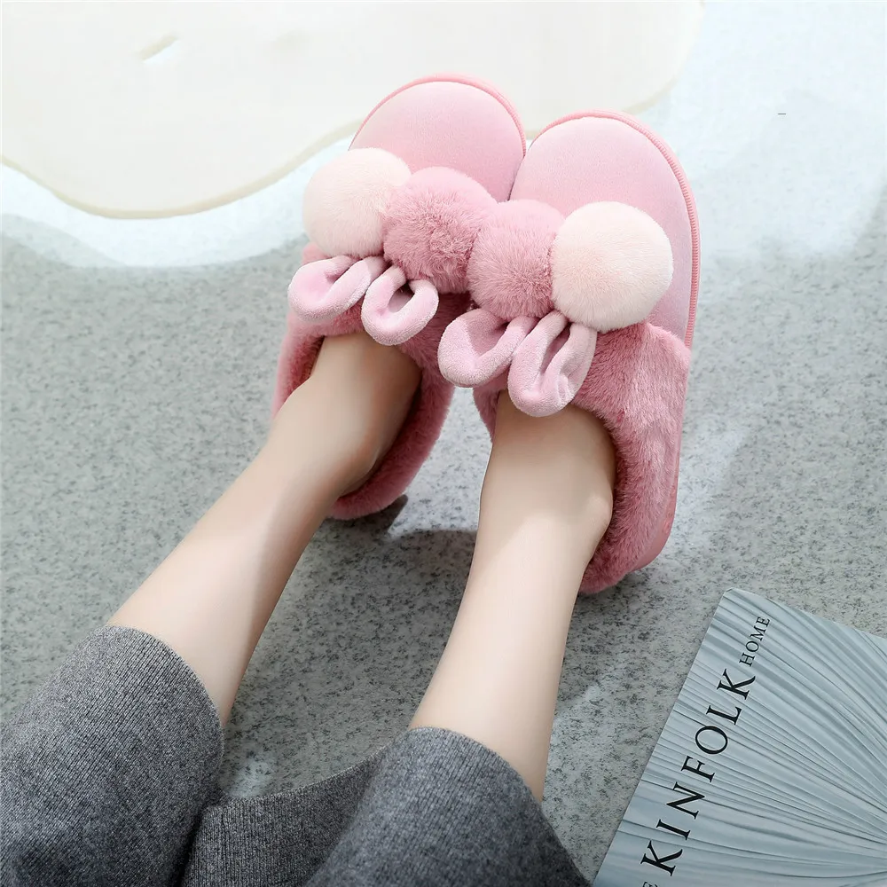 

2018 Women Cotton Sheep Lovers Home Slippers Cute Cartoon Ears Slippers Winter Warm Plush Slipper Shoes Indoor Shoes