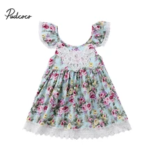 Helen115/красивая детская одежда для маленьких девочек хлопковая кружевная одежда до колена с короткими рукавами для детей от 2 до 7 лет