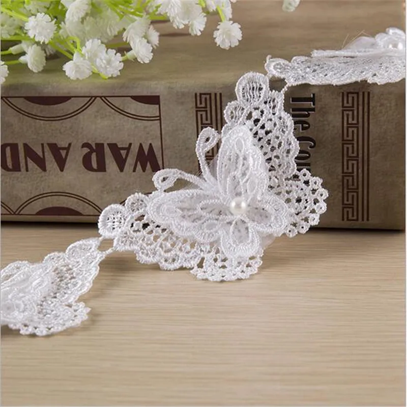 

2Yard/around 22pieces Beautiful ivory Pearl Lace Applique Butterfly Sewing Trims DIY Craft 6.5X 5.5cm BD0306