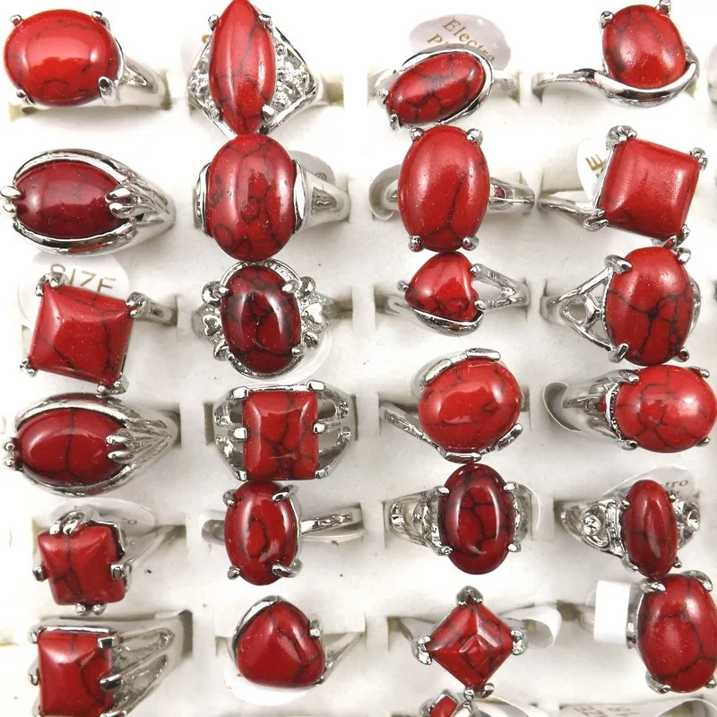 Разноцветные кольца с красными полудрагоценными камнями для женщин, модные украшения, 50 шт