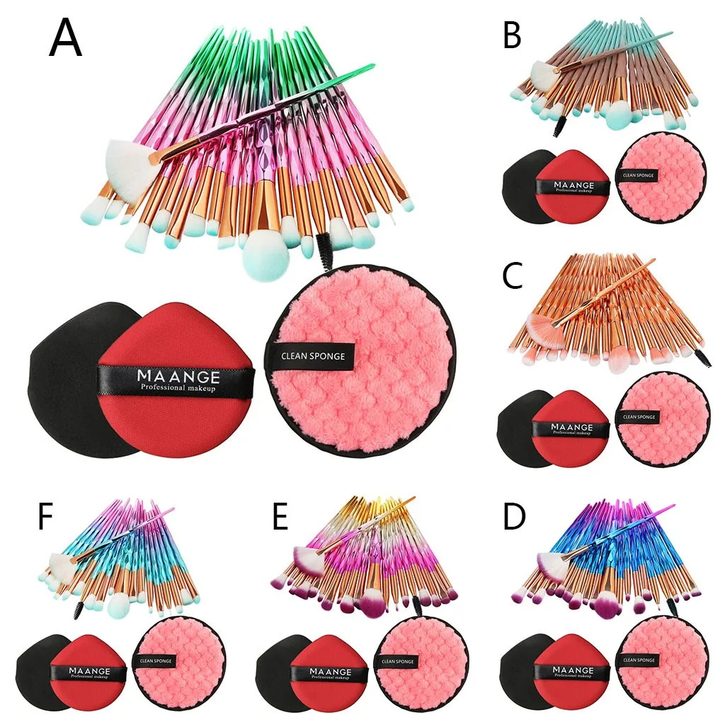 

20 Pcs Fashion Makeup Brush Set tools Toiletry Kit Wool Brush Set Eye Shadow Makeup Brushes Makeup Palette+ 2pcs Powder puff
